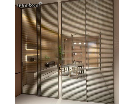 Tempered Aluminum Frame Glass Door Sliding System Balcony Commercial Sliding Grille Door