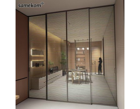 Aluminum alloy champagne-colored grille glass sliding door