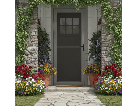 Aluminum Plate Entry Door With Sidelights Full Frame Glass Panel Door