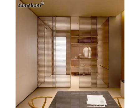High-end Two-panel Four-panel Grille Aluminum Glass Doors Rose Gold Glass Sliding Doors for Living Room