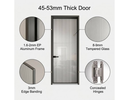 Modern Finished Interior Bedroom Bathroom Sound Insulation French Aluminum Glass Shower Door Commercial Door Design Frosty Glass