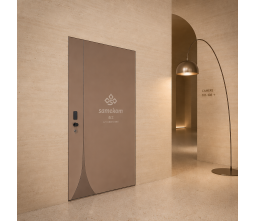 Modern Engraved Aluminum Entry Door with Solid Wood Veneer Panel Galvanized Steel Soundproof Base