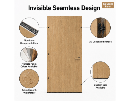 Aluminum Honeycomb 3D Hidden Hinges Modern Minimalist Fire Prevention Soundproof Interior Apartment Door
