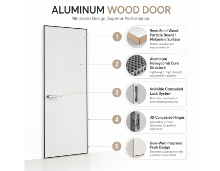 Invisible Door Aluminum Wood Flush Mount Hidden Door Seamless Wall Panel Design Custom Size