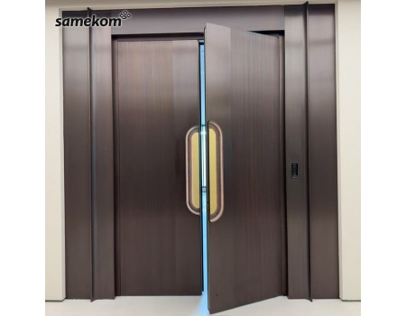 Double Leaf Aluminum Entrance Door Unequal Leaves Carved Panel PU Foam Core All Aluminum Frame Villa